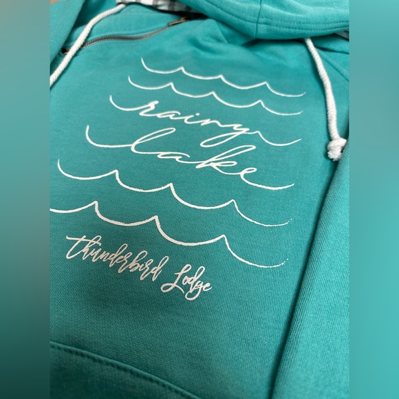 SOLD - Cozy Turquoise and Striped Hoodie - Rainy Lake, Thunderbird Lodge - Picture 9 of 9